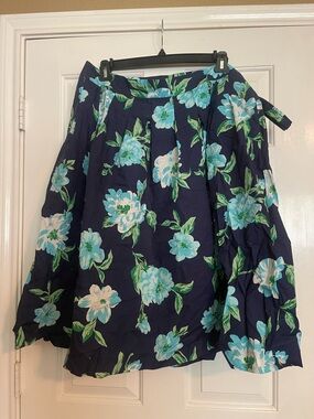 Talbots Navy A-Line Skirt with Aqua and Mint Floral Print